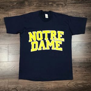 University Of Notre Dame Men’s Yellow Box Letters Vintage Logo Navy Blue Shirt